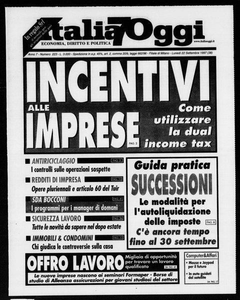 Italia oggi : quotidiano di economia finanza e politica